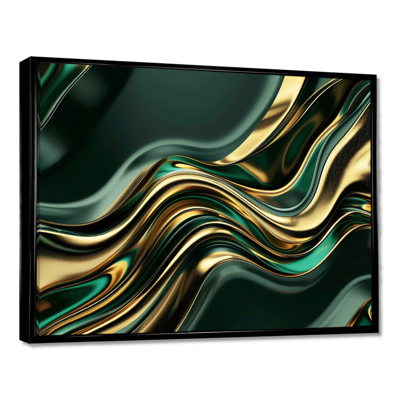 «Sweet Emerald Gold Flows», impression sur toile encadrée, H 34 po x l 44 po, Cadre flottant noir