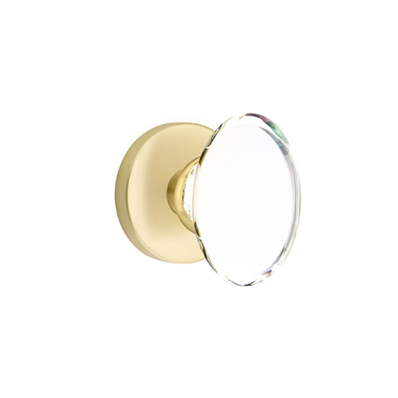 Ensemble de faux boutons Emtek avec rosette à disque et bouton en verre Hampton, Laiton satiné