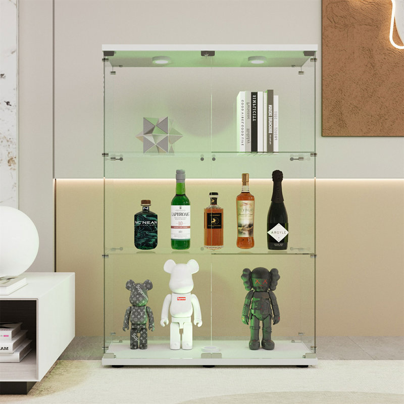 Vitrines autoportantes en verre 49,3 "avec deux portes, pieds réglables, serrure et lumières réglables, Blanc