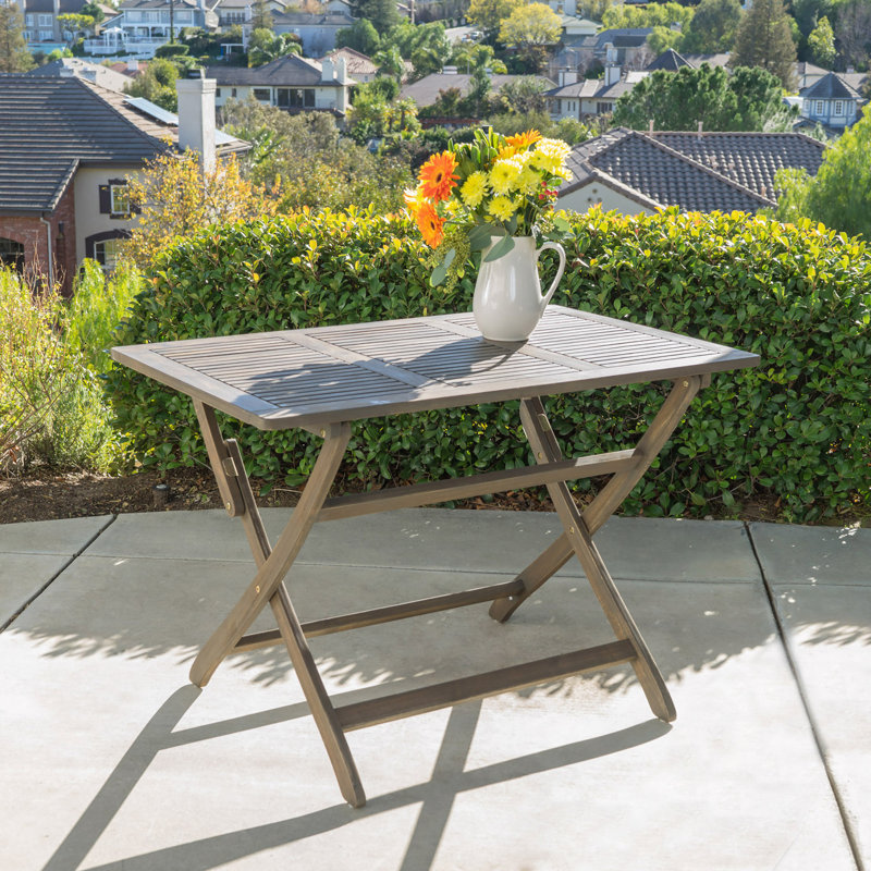 Table de patio / d'extérieur pliante en acacia, résistante aux intempéries, peu encombrante et facile à ranger, Gris