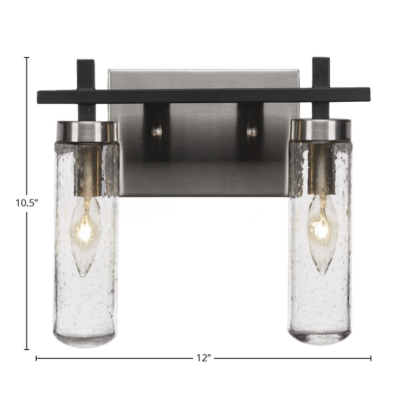 Salinda 2 Light Bath Bar, Clear Bubble, Matte Black/Brushed Nickel