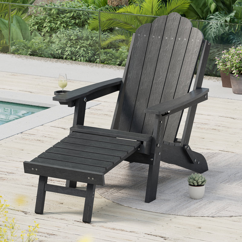 HDPE Foldable Outdoor Adirondack Chair 3-Postion Adjustable with Retractable Ottoman & All-Weather Outdoor Chair for Garden, Lawn & Porch