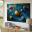 Toile dans un tableau cosmique envoûtant, un tableau vibrant de planètes, art mural sur fond bleu et doré-510835384