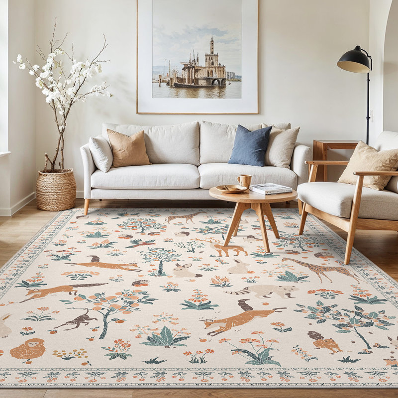 Tapis beige à imprimé animal Alcoa, Rectangulaire 8 pi x 10 pi, Beige