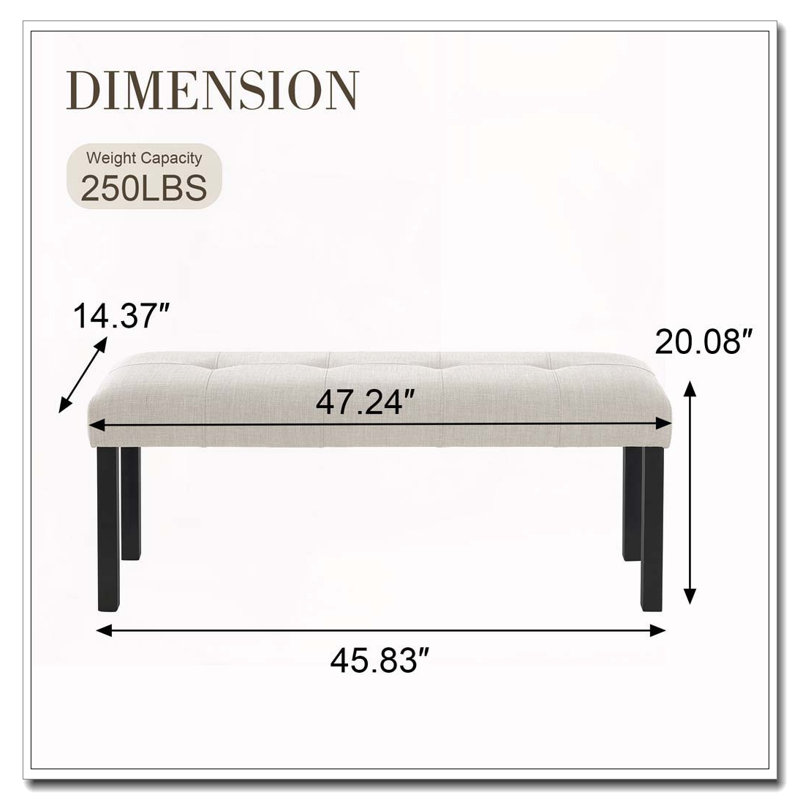 Modern Tufted Linen Dining Bench, Beige