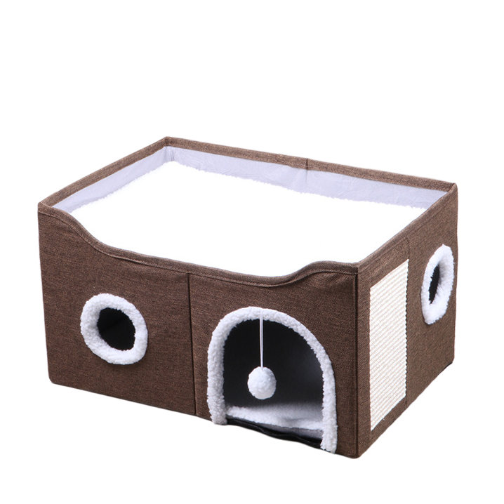 Repose-pieds moderne pliable pour chat avec compartiment de rangement, lit d'intérieur pour chats et petits chiens, Brown