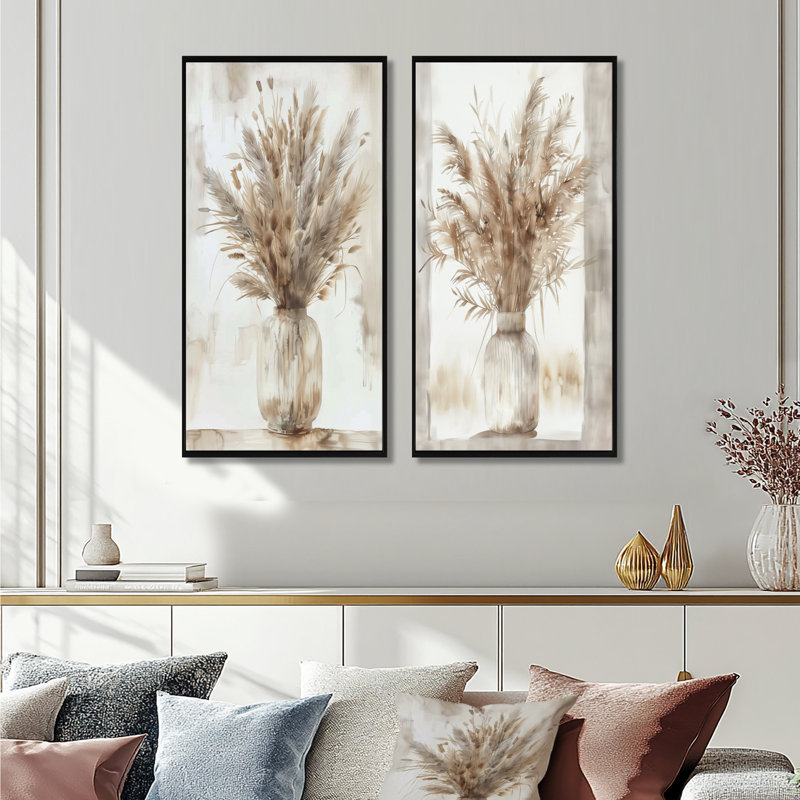 Ensemble d'art mural beige et blanc Boho Plant Chic I - Boho Feather, H 32 po x l 32 po, Noir, noir, noir, noir