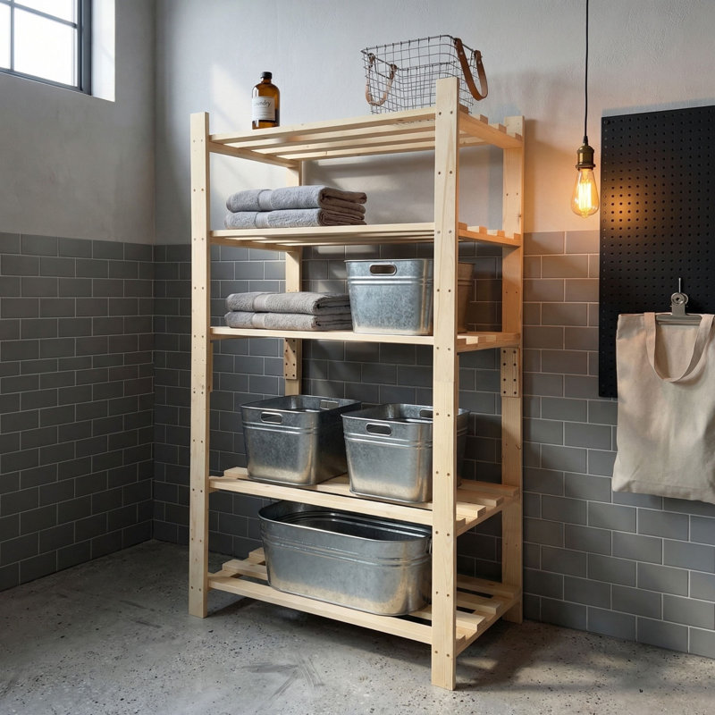 5-Shelf Heavy Duty Slatted Free-Standing Storage Unit, Pre-Sanded Pine