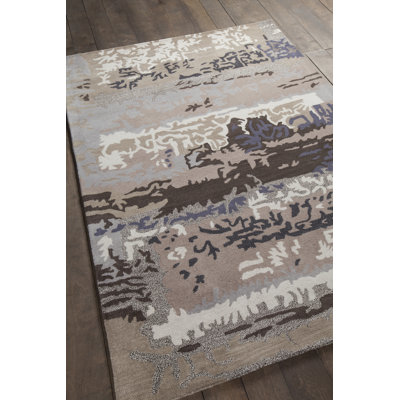 Pender Authentic Hand-Tufted Handmade Lavender, Slate Gray, Charcoal, Tan & Cream Modern Stratified Painterly Abstract Wool Area Rug