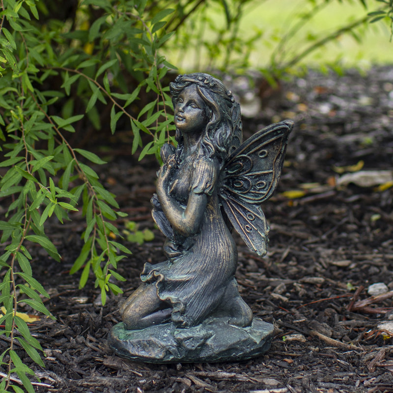 Statues de jardin en bronze à agenouilles avec fleurs et papillon