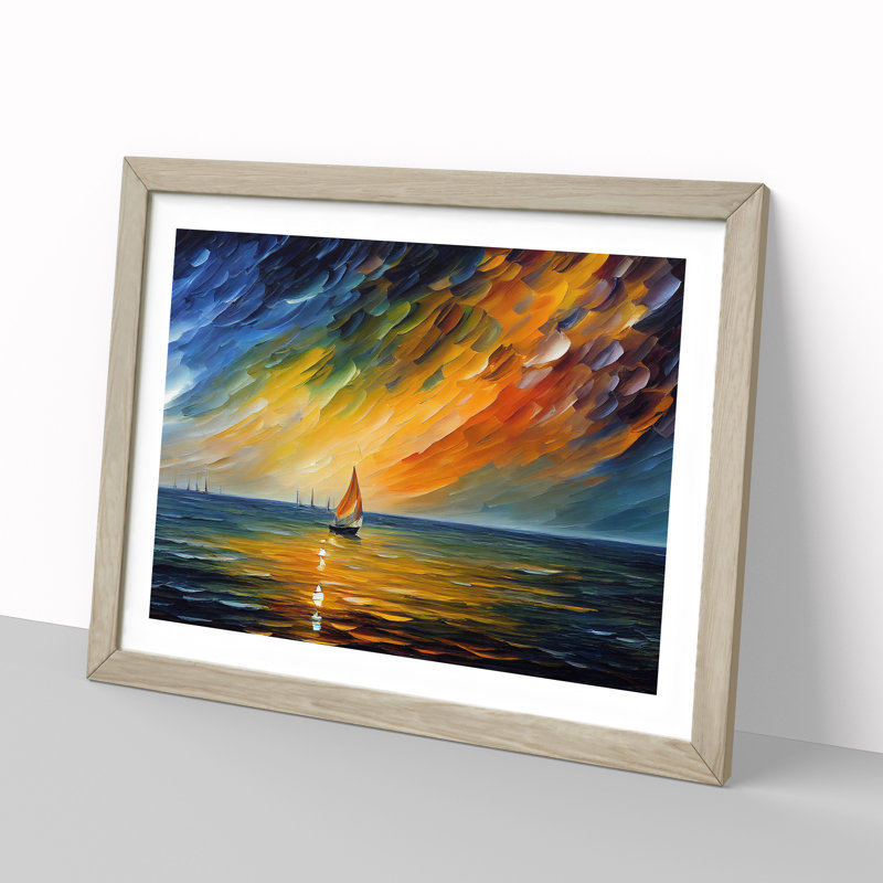 Sailing Boat On The Ocean Vol.3 Abstract - Framed Print, 46cm H x 64cm W x 2cm D, Oak