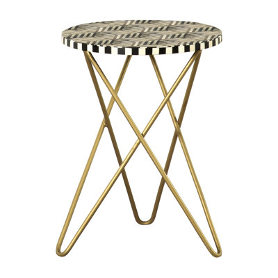 Table d'appoint à plateau rond noir, blanc et doré