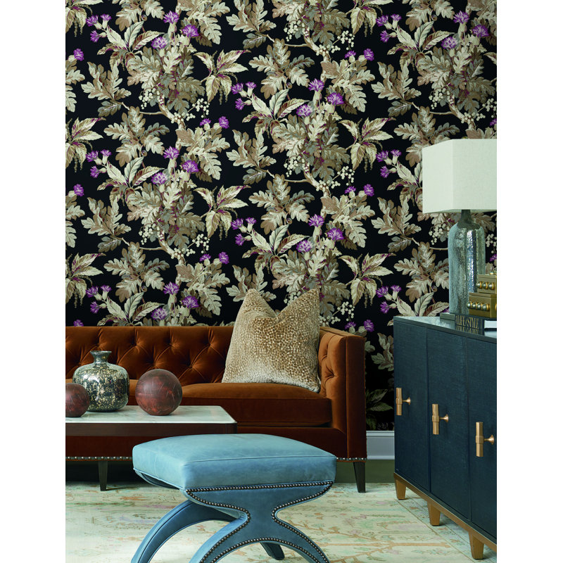 Briarwood Floral Wallpaper Double Roll, Black