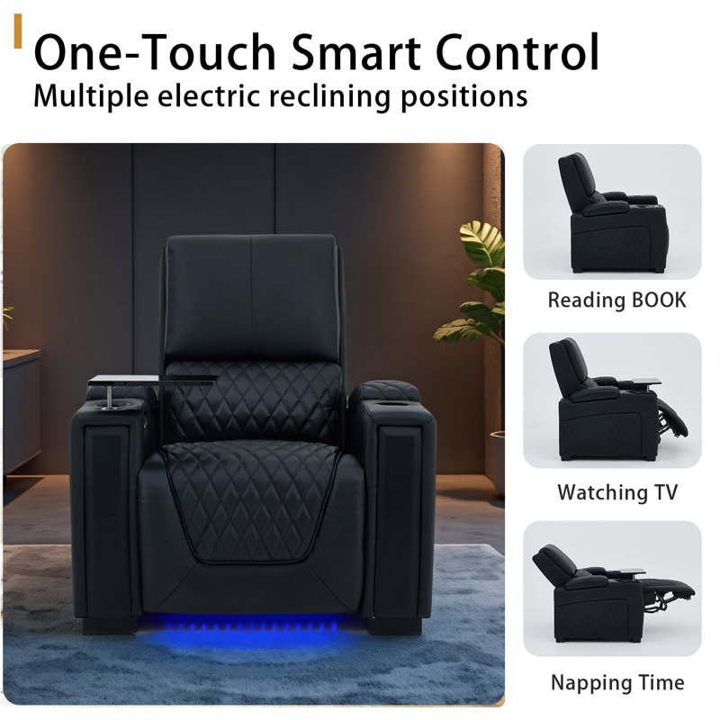 Sièges inclinables électriques en cuir fleur de qualité supérieure avec DEL, USB et porte-gobelets - Fauteuil inclinable de luxe