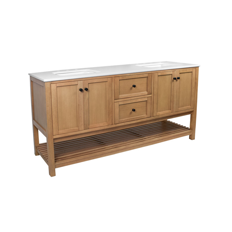 Binne 72'' Double Bathroom Vanity with Top, Engineered White, Blonde