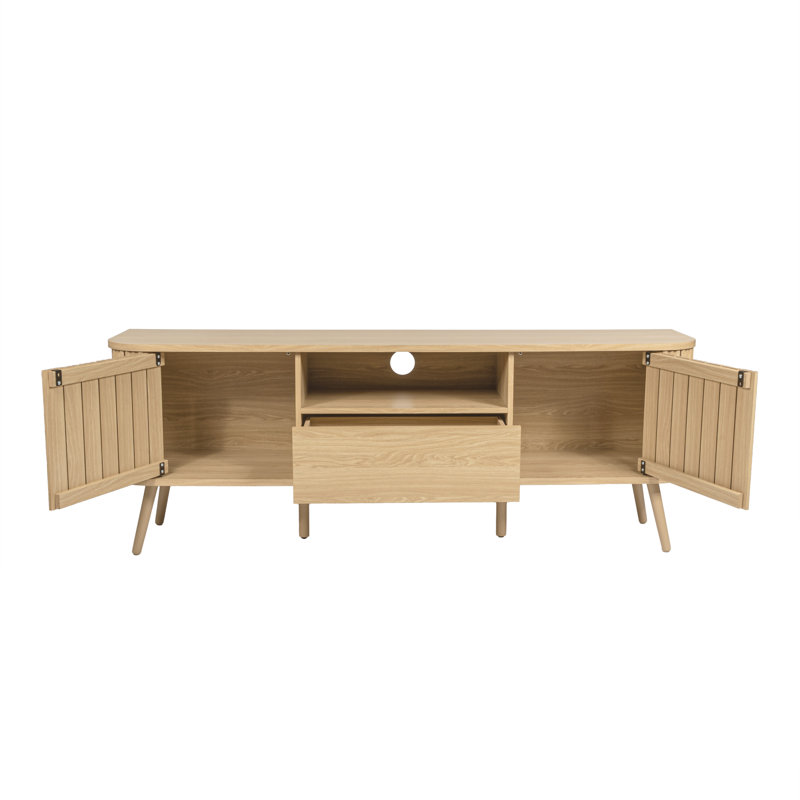 Damien 70" Mid-Century Fluted Oak TV Stand for TVs up to 75", Wood Entertainment Center Media Console with Soft-Close Doors & Drawer