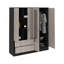 Armoire Bolton 160, six tablettes, deux armoires à deux portes, deux miroirs, deux tiroirs, tringle noire / gris clair