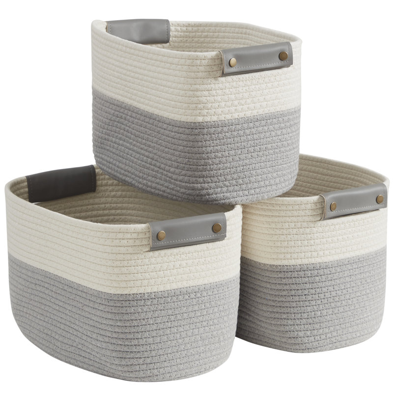 Ensemble de bacs en tissu, Blanc / gris