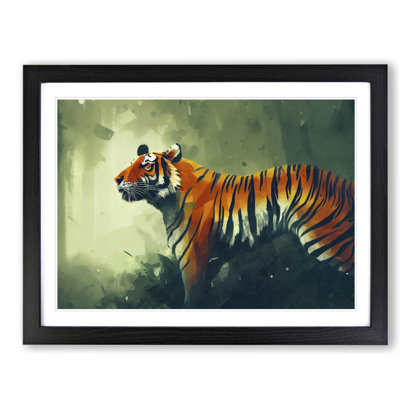 Tiger Art Painting Abstract - Single Picture Frame Print, 46cm H x 64cm W x 2cm D, Black Framed