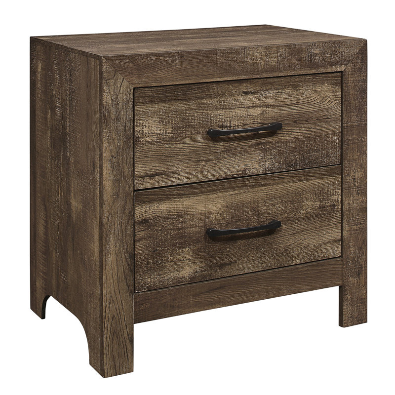 Table de chevet rustique brune à 2 tiroirs avec quincaillerie en métal remarquable pour la chambre à coucher, décorations