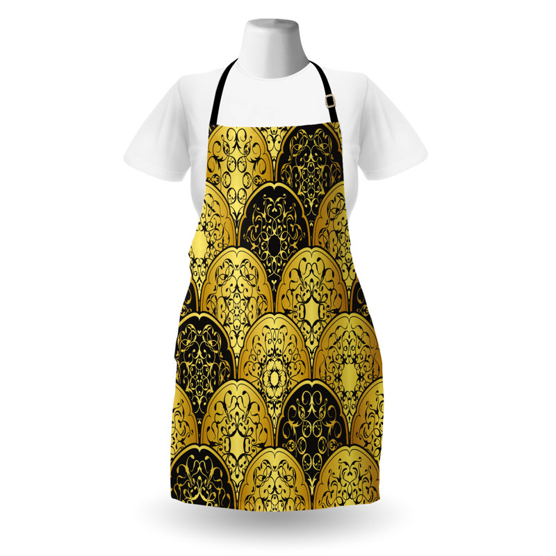 Tablier East Urban Home Mandala unisexe, cercles de style échelle, taille adulte, jaune et noir