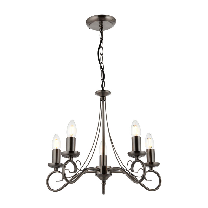 Bannister 5 - Light Candle Style Chandelier, Antique Silver