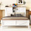 Lit plateforme double en bois rustique pleine grandeur avec porte de grange coulissante double et option de chargement, blanc et brun, tête et station à lattes, taille, support à lattes-1541039698