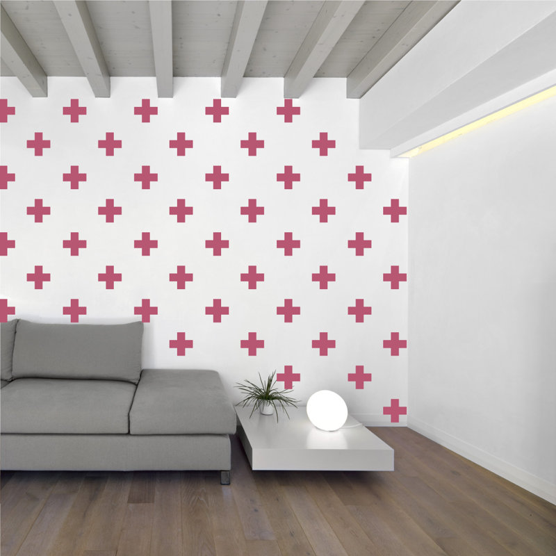 Décalcomanie murale à motifs croisés suisses, H 3 po x l 3 po x P 0,01 po, Rouge à lèvres