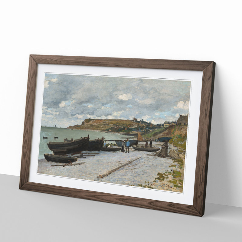 Sainte-Adresse Beach by Claude Monet - Picture Frame Painting, 48cm H x 65cm W x 2cm D, Walnut Framed