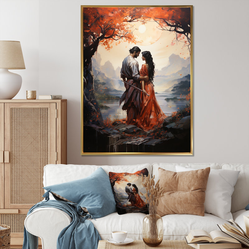 «Bitung Hinduisim Art Rama And II», reproduction d'art sur toile, Cadre flottant doré, H 44 po x l 34 po x P 1,5 po