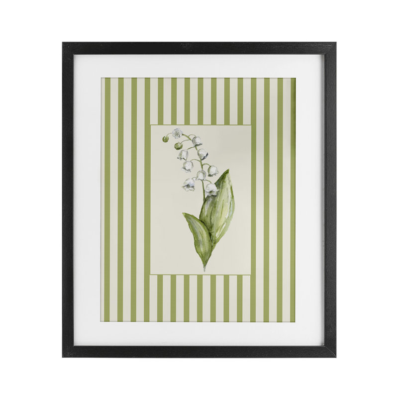 Reproduction sous verre rayée «Lily Of The Valley», par Lisa Wehmeyer, H 16 po x l 13 po, Cadre noir minuit
