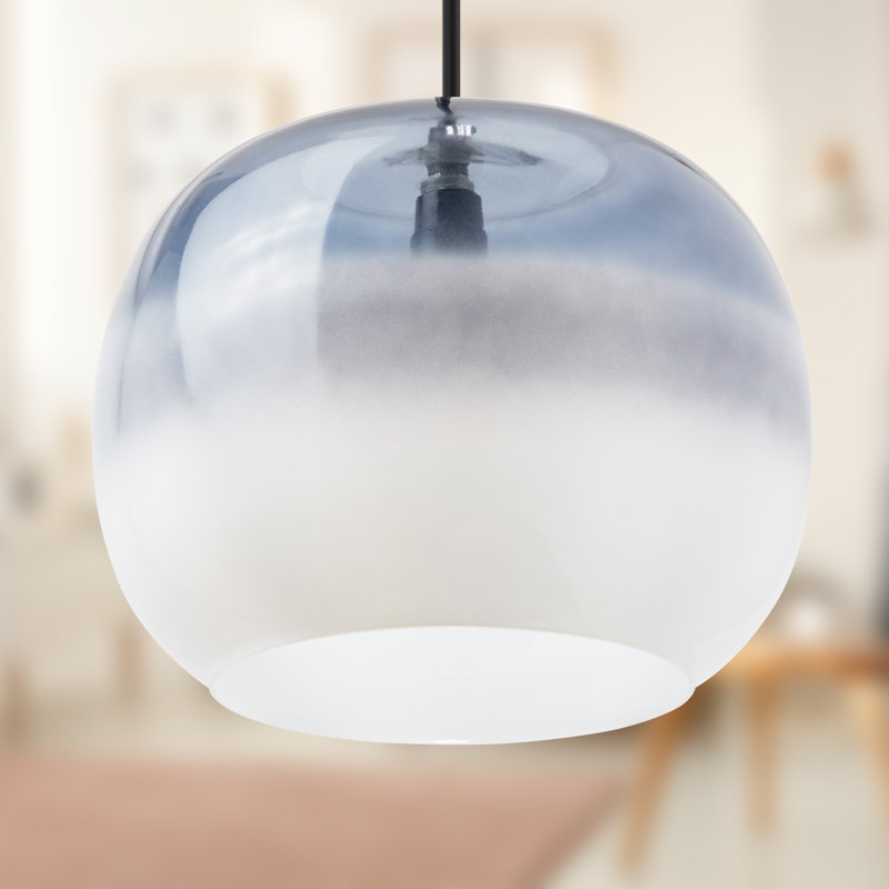 9.8"W Danielle Glam Globe Shade Pendant, Nickel, Blue
