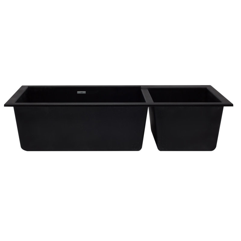 33.88'' L Double Bowl Granite Kitchen Sink, Black