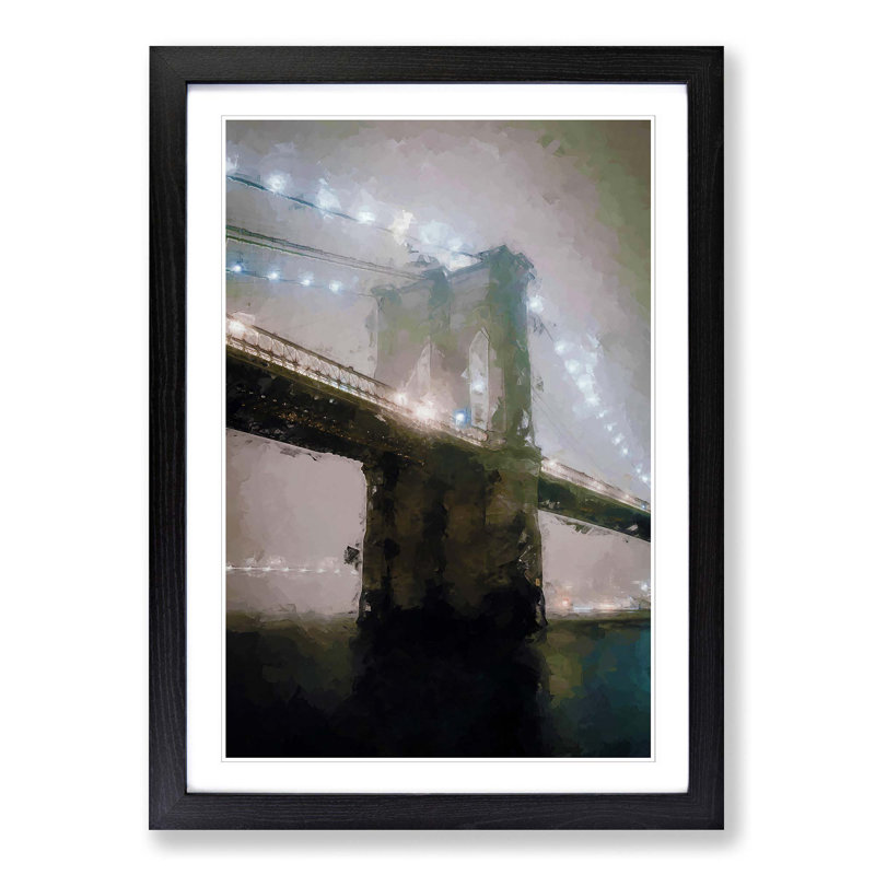 Lights of Brooklyn Bridge in Abstract - Picture Frame Graphic Art Print, 36cm H x 27cm W x 2cm D, Black Framed