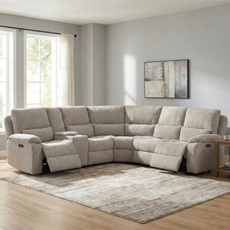 5 Seater Electric Reclining Corner Sofa , Beige
