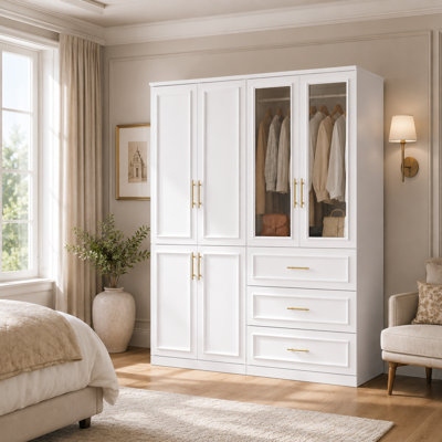 63.3" Wide 6-Door Armoire with Drawers