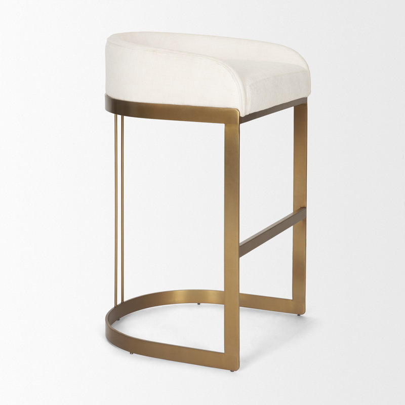 Tabouret de bar et de comptoir Bradley, Tabouret de bar (siège d'une hauteur de 28,75 po), Laiton, Off-White Linen