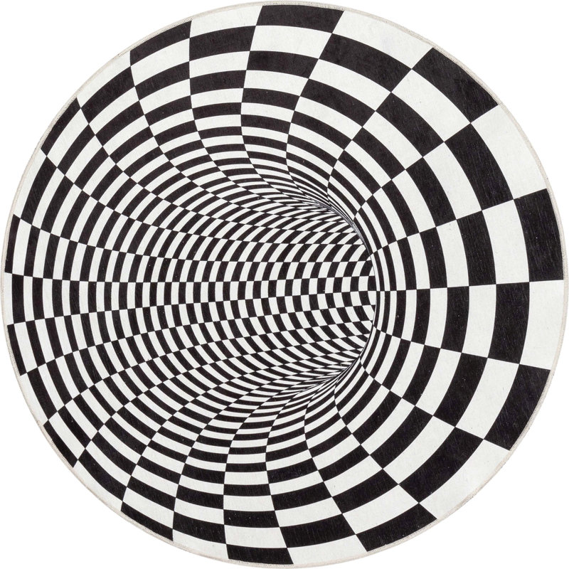 Checkered Indoor Rug, Round 6'7"