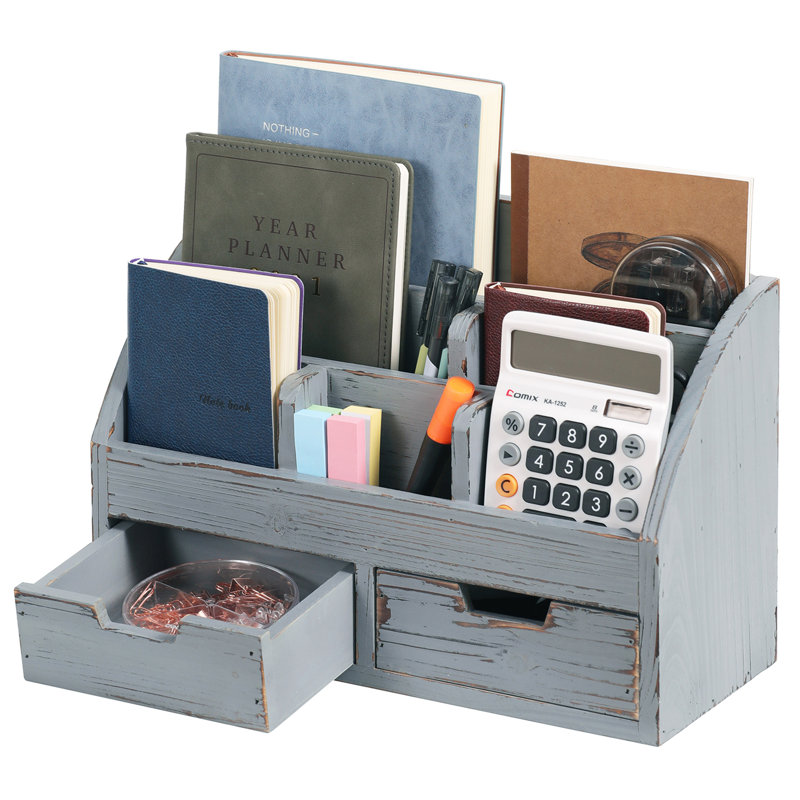 Organisateur de bureau à 6 compartiments en bois, Gray