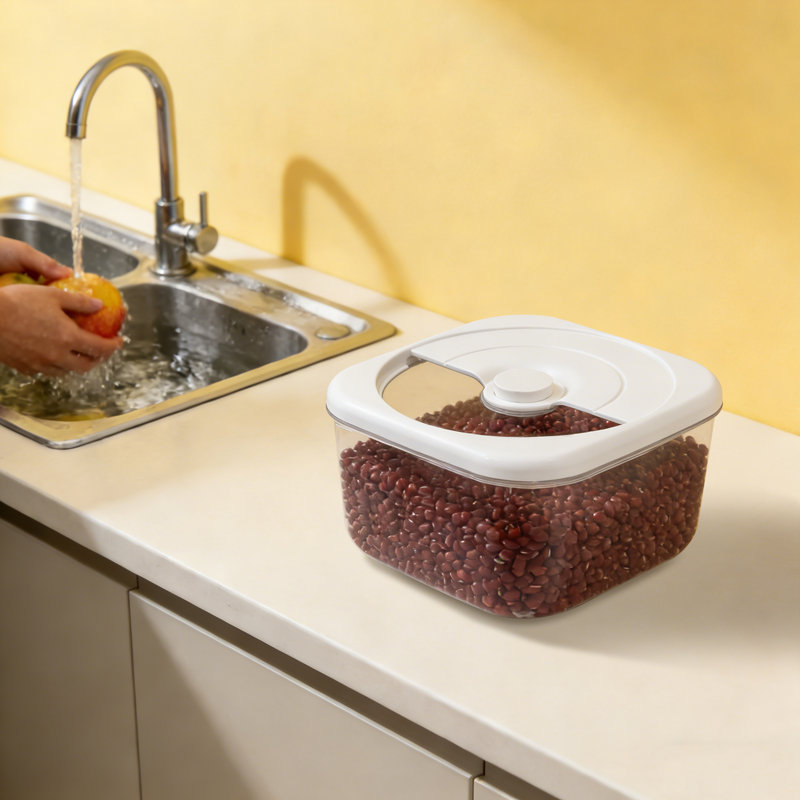 Boîte à riz en polypropylène avec couvercle facile à ouvrir, contenant de conservation transparent pour aliments secs, idéal pour le comptoir de la cuisine.