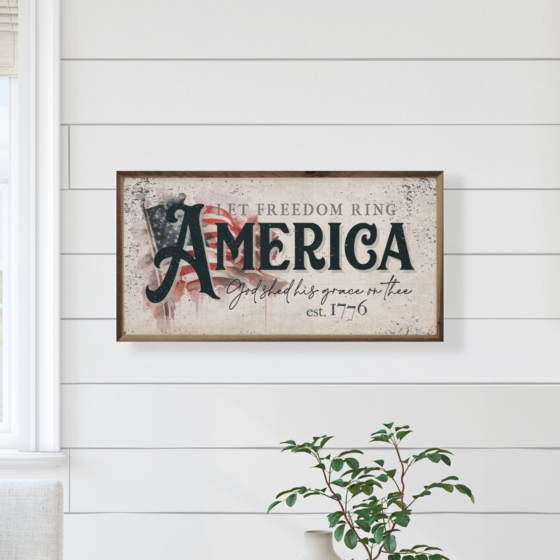 Drapeau américain patiné «Let Freedom Ring», L 40 po x H 20 po