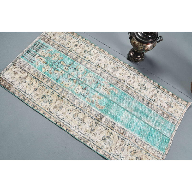 Vintage Turkish Green Rug with Distinctive Patterns for Home and Office Decor Brown/Green