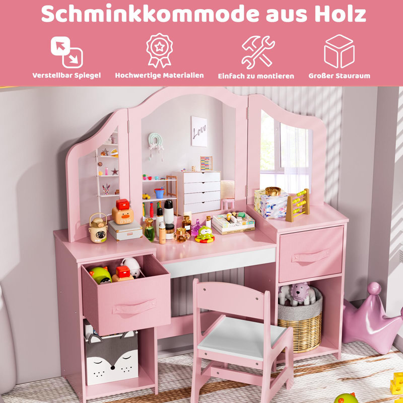 Dressing Table with Mirror, White/Pink