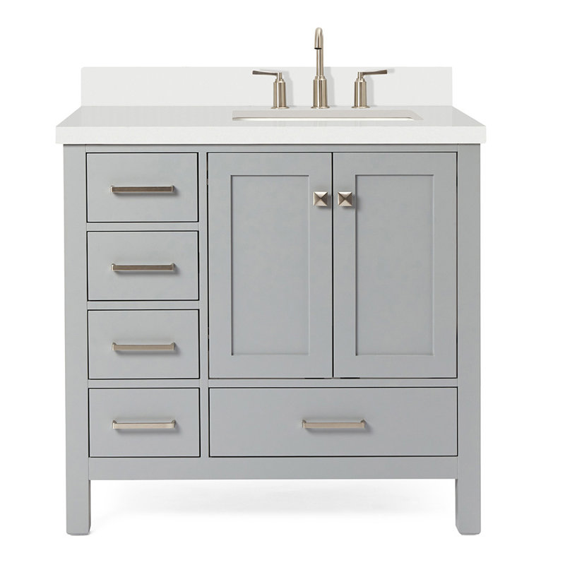 Cambridge 37'' W Single Vanity, Gray, Pure White Quartz
