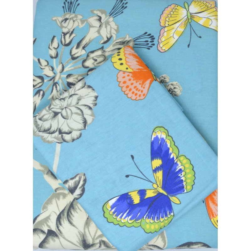 Butterfly Wonderland Microfiber Jersey Knit Floral Flat Sheet, Queen Flat Sheet Set + 1 Pillowcase