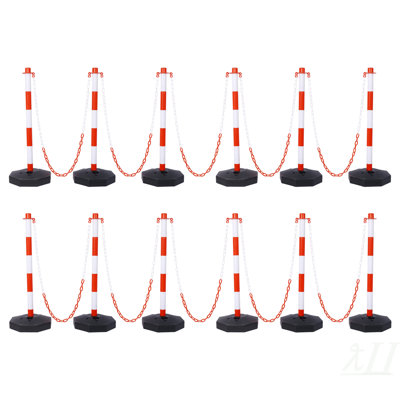12 Pack Traffic Delineator Post Cones with Fillable Base, Adjustable Plastic Safety Barrier with 5Ft Plastic Chain, Outdoor and Indoor Crowd Control Stanchion for Traffic Control and warning W/R