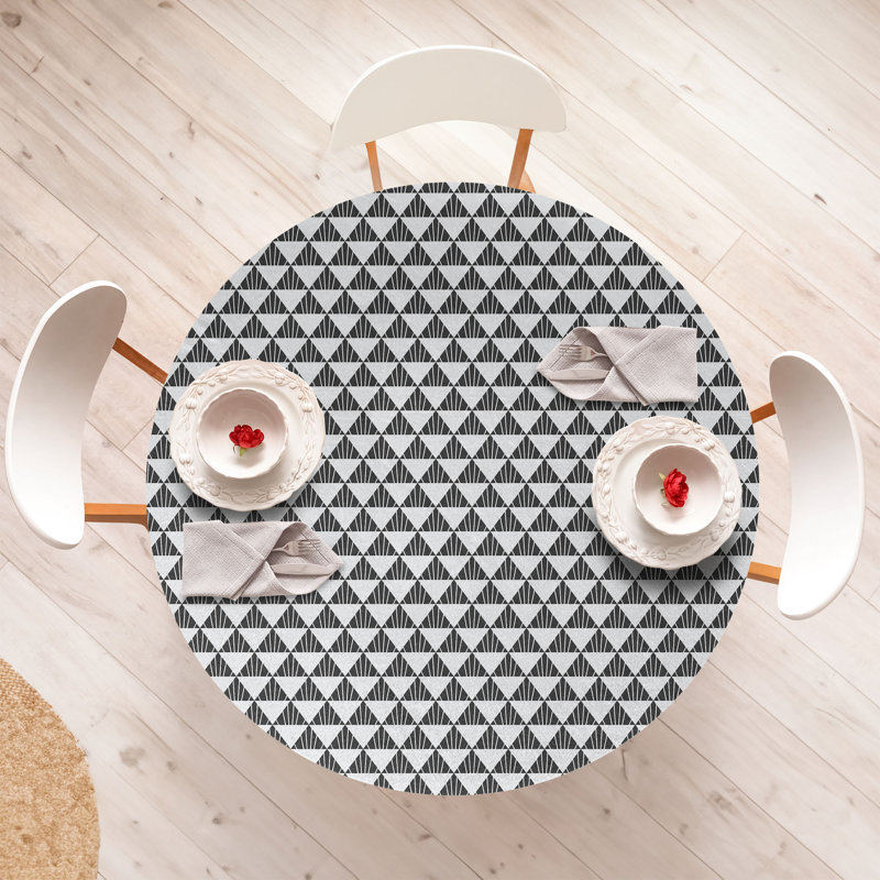 Ambesonne Abstract Fitted Round Tablecloth White and Charcoal Grey, 67.72" Round
