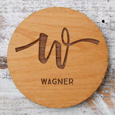 Script Initial Engraved Wood Coaster