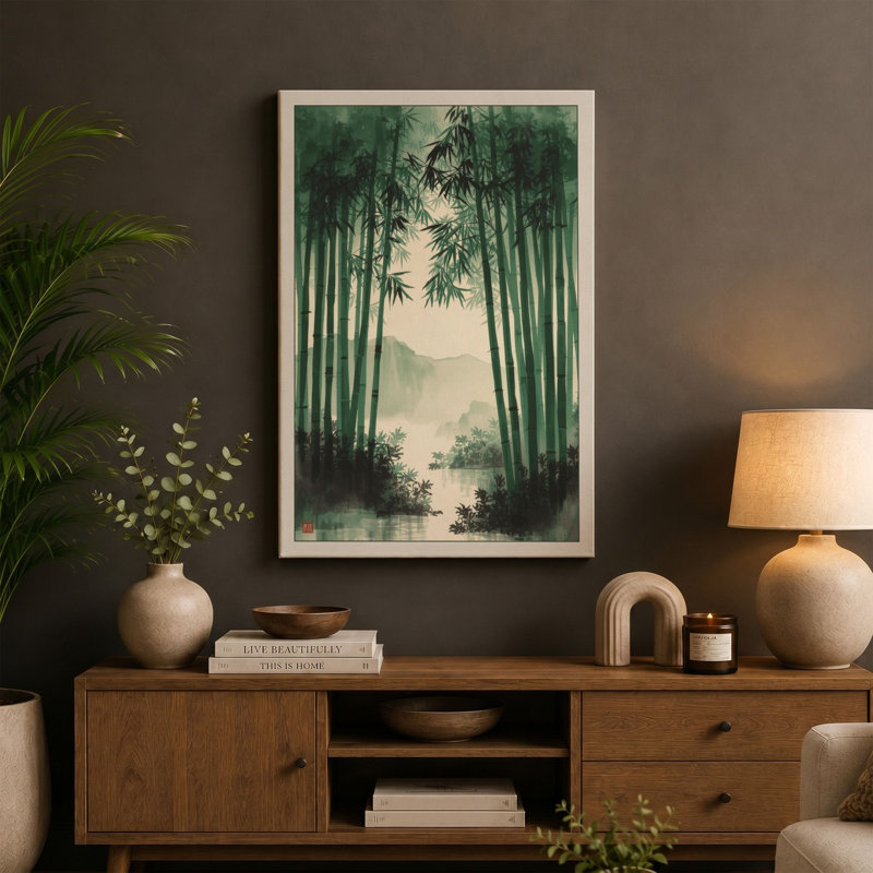 Misty Bamboo Corridor Japandi - Wrapped Canvas, 18x12 - 45.7 x 30.5 cm, White Border