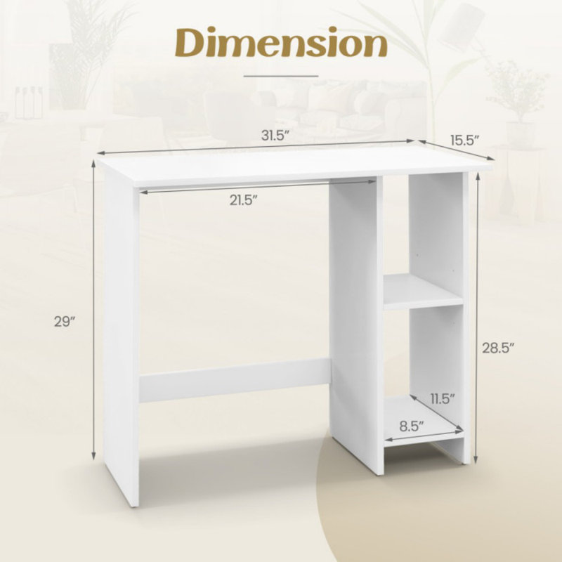 Small Computer Desk With Storage And Adjustable Shelf, White